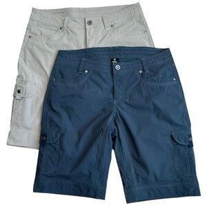Lot Of 2 Kuhl Womens 10 Blue/Tan Splash 11” Cargo Shorts Stretch Outdoor Hiking